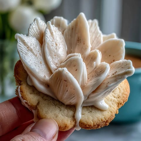 Delicate flower-shaped cookies decorated with pastel icing, perfect for baby showers or spring celebrations.