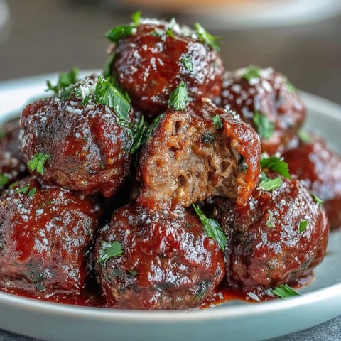 Juicy slow cooker meatballs simmered in rich tomato sauce, perfect for parties or a comforting dinner.  