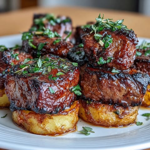 Crispy golden potatoes and tender steak bites tossed in rich garlic butter for an easy, flavorful dinner.  