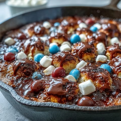 Golden-brown marshmallows melt over rich chocolate in this easy, crowd-pleasing smores dip, ideal for summer celebrations.