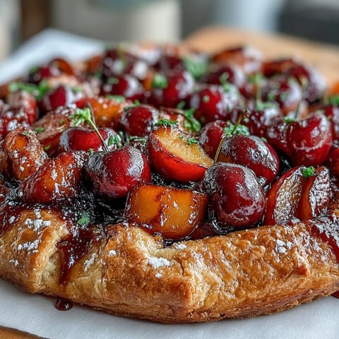Golden Summer Stone Fruit Galette with Frangipane, featuring juicy peaches and plums atop almond cream, all encased in a rustic, flaky pastry crust.