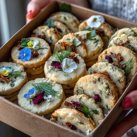 Elegant floral shortbread cookies arranged in a gift box, decorated with edible rose petals and lavender for Mothers Day.
