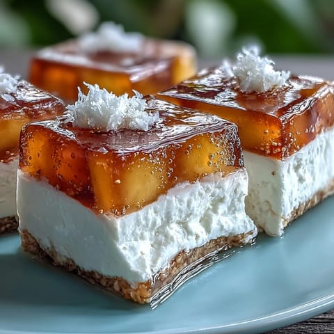 Creamy coconut milk contrasts with bright mango jelly in these delicate agar-agar cubes, served chilled for a tropical treat.