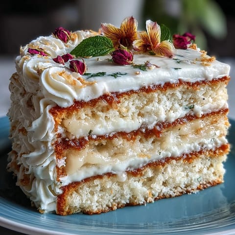 Elegant Mother's Day Lemon Curd Layer Cake with Edible Flowers, featuring zesty homemade lemon curd and soft sponge, beautifully decorated with fresh edible blooms.