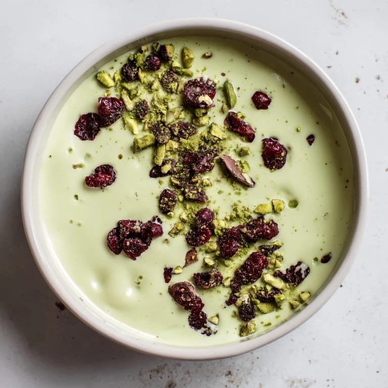 Close-up of vibrant Matcha White Chocolate Cranberry Bark Clusters, ready to enjoy with a cup of green tea.