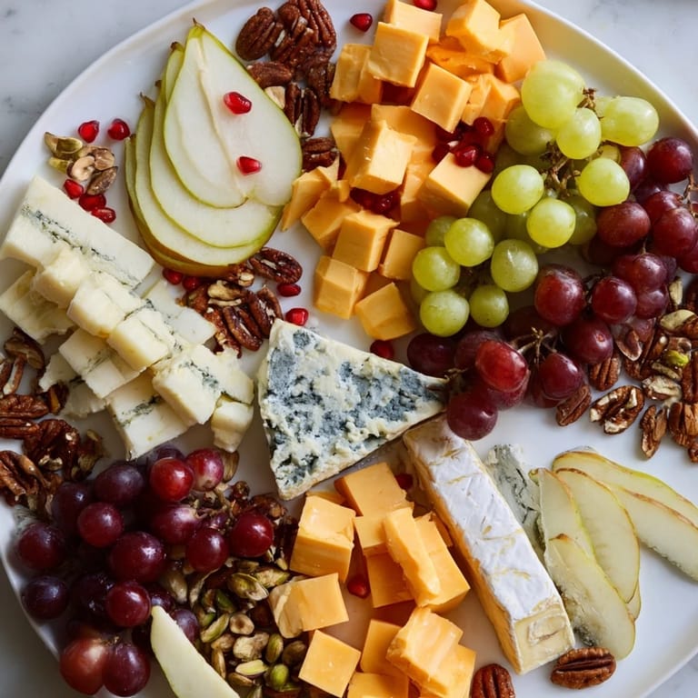 This delicious Winter Wonderland Grazing Tray showcases colorful fruits and meats on a rustic wooden board for guests.