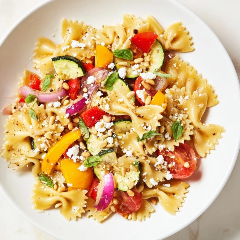 Plump cherry tomatoes highlight this Festive Bow Tie Pasta Platter, a delightful vegetarian main course.