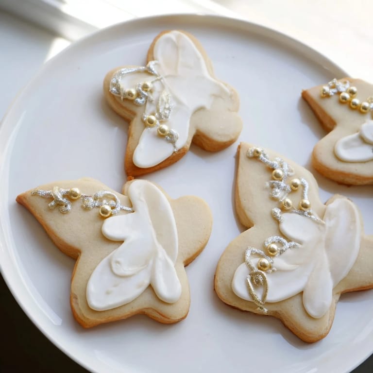 Close-up of freshly baked Biscuits Anges de Noël, sweet angel cookies, ideal for gifting or sharing.