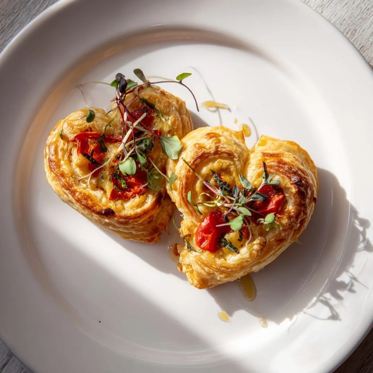 Warm, inviting photo: Delicate golden Cœurs Entrelacés pastries, perfect for a romantic Valentine’s bite.