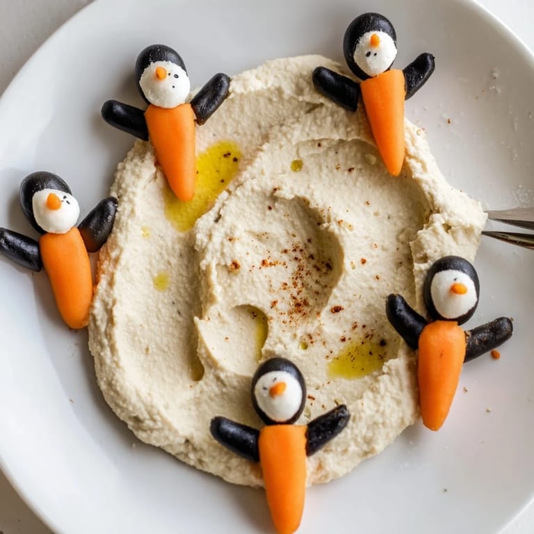Festive Winter Dip: enjoy this delicious white bean dip with a fun penguin garnish for winter gatherings.