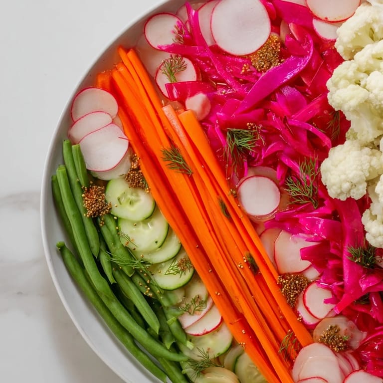 This photo displays the appealing The Pickled & Fermented Feast arranged beautifully in small bowls ready to serve.
