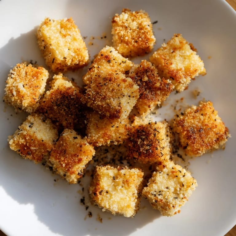 Close-up of crispy, seasoned popcorn tofu bites showcasing a satisfyingly crunchy texture.