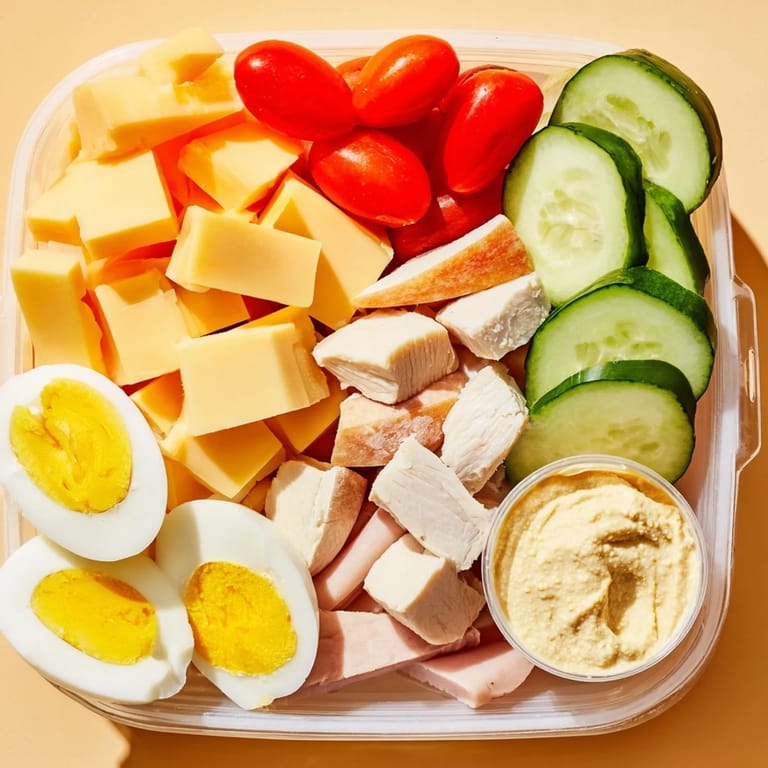 These easy Protein Snack Boxes showcase a vibrant assortment of healthy snacks perfect for a quick, balanced lunch.