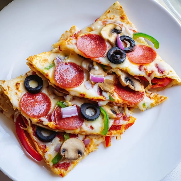 Savory tortilla pizza wrap, perfectly pan-crisped for a quick and satisfying dinner sensation.