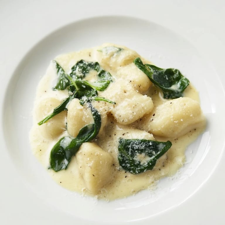 Freshly ground black pepper and extra Parmesan garnish this steaming plate of Creamy Garlic Gnocchi, perfect for a cozy Italian-inspired dinner.  