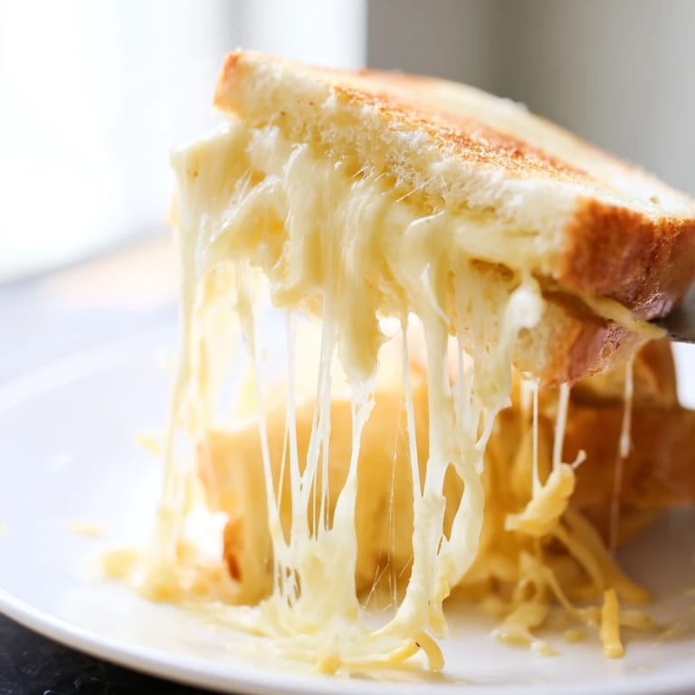 Enjoy the gooey, rich layers of Triple Cheese Sourdough Grilled Cheese, an easy American comfort meal made on a stovetop skillet.