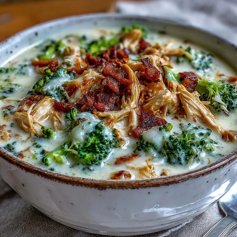 Best Chicken Broccoli Cheddar Soup served in a rustic bread bowl, perfect for a cozy American dinner.