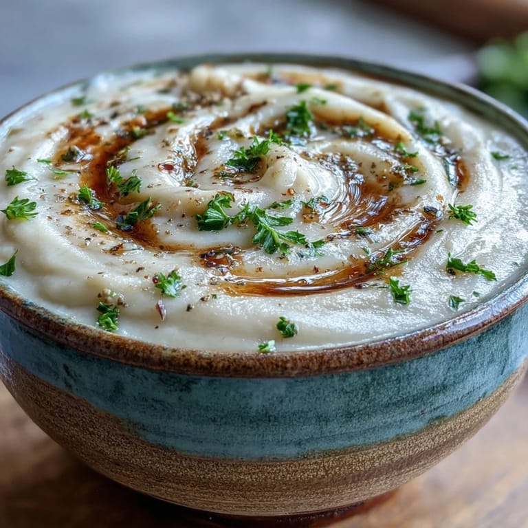 A bowl of smooth White Bean and Parmesan Soup, steam rising and golden Parmesan melting into the creamy surface.