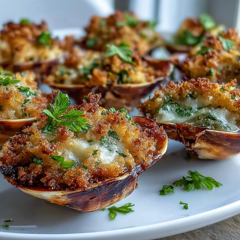 Garnished with lemon wedges and fresh parsley, these Roasted Clams With Lemony Panko offer a bright, savory bite. 