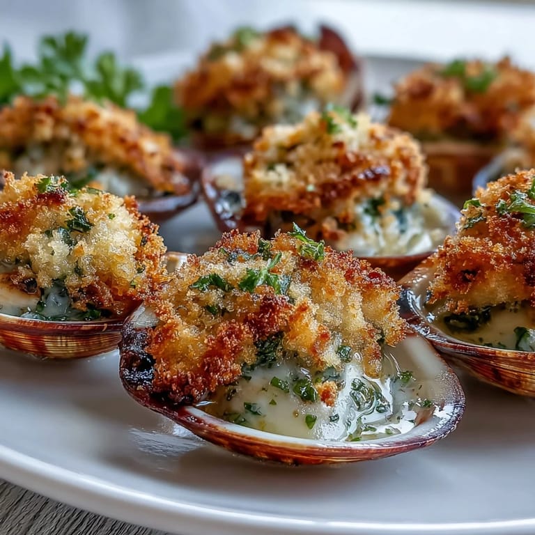 Golden, crunchy panko and fresh herbs top baked Roasted Clams With Lemony Panko, served hot with lemon wedges.