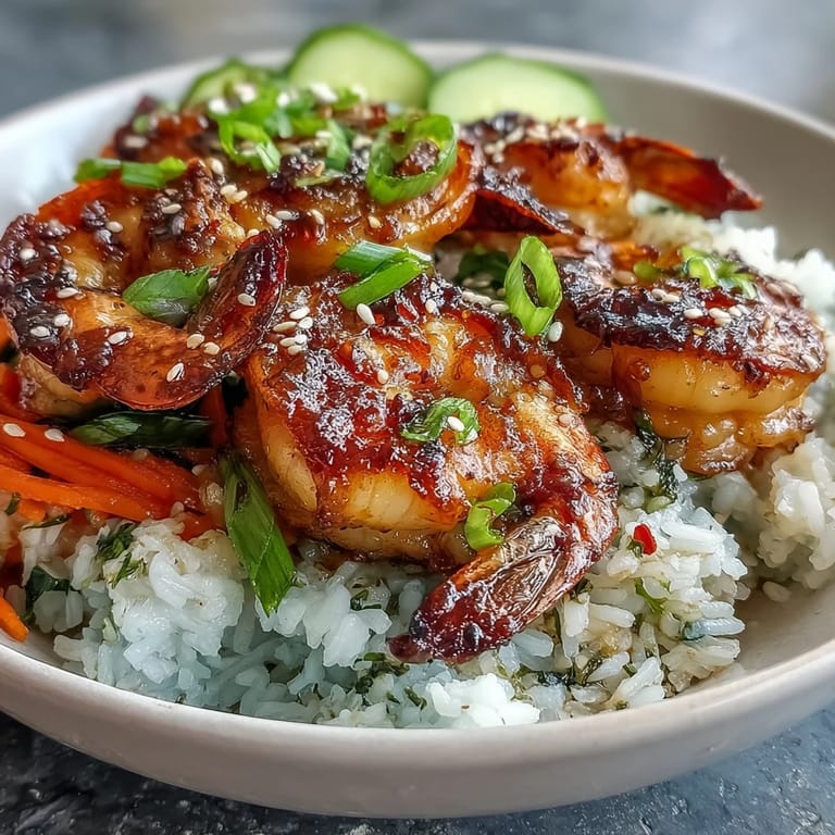 Asian Shrimp Bowl featuring juicy shrimp, edamame, and colorful vegetables over fluffy rice.
