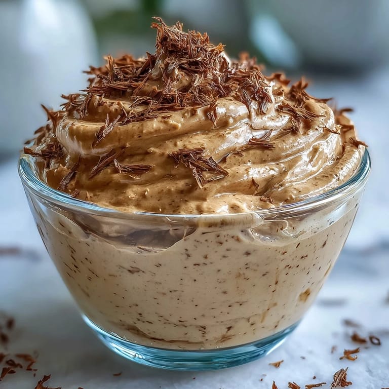 A delicate Hojicha Mousse with cocoa nibs, nestled in a clear dessert glass for an elegant presentation.