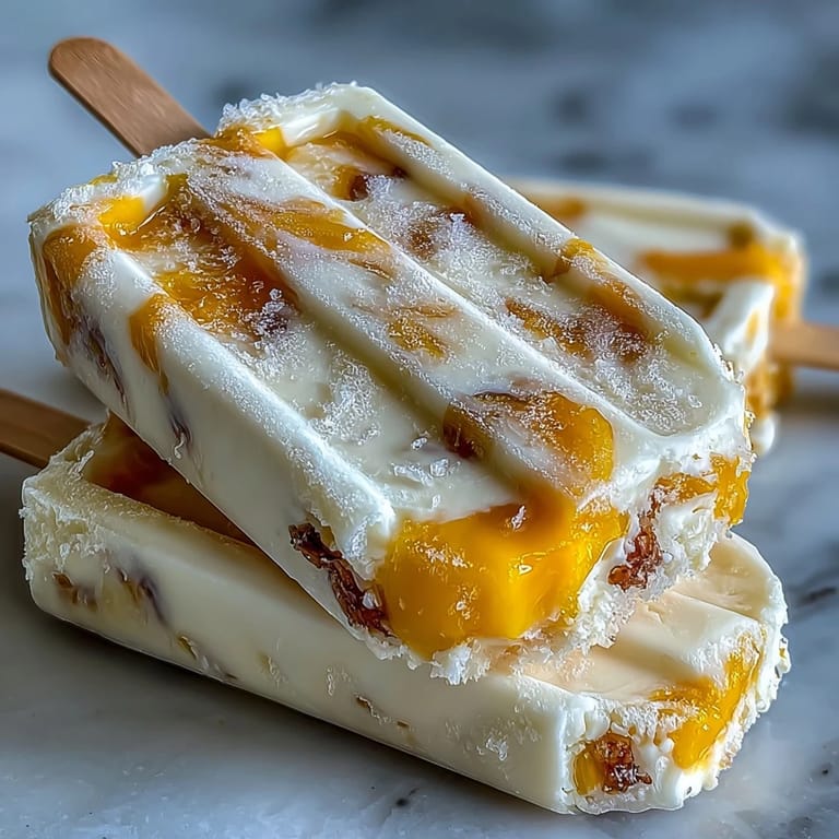 Tangy Greek yogurt layered with luscious mango swirls, creating colorful and creamy homemade freezer pops.