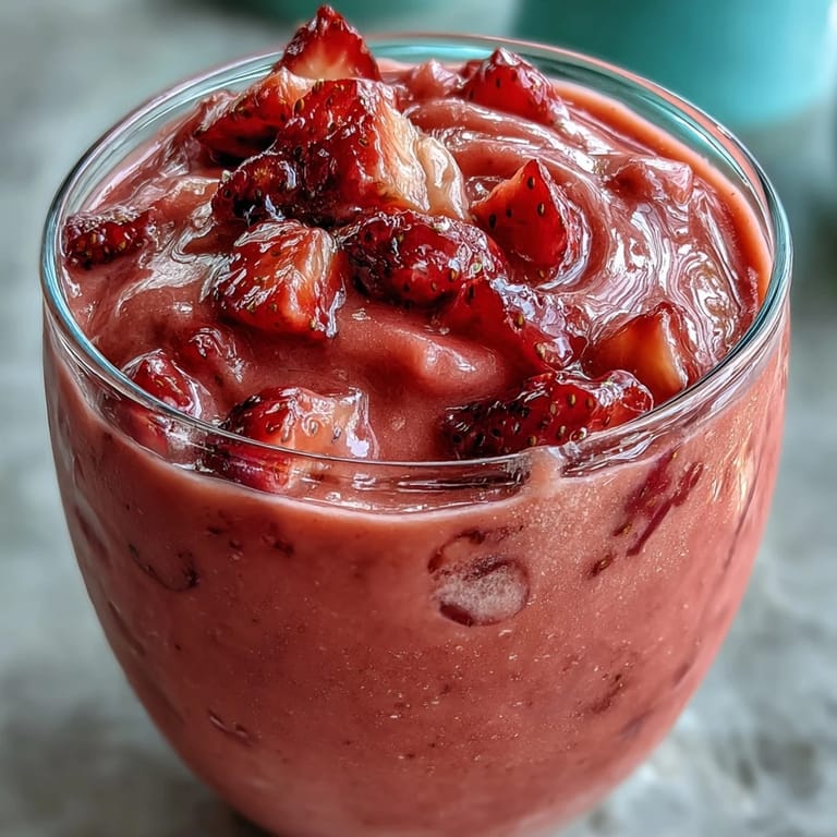 Thick and frosty strawberry coconut daiquiri smoothie blending sweet fruit and creamy coconut milk.