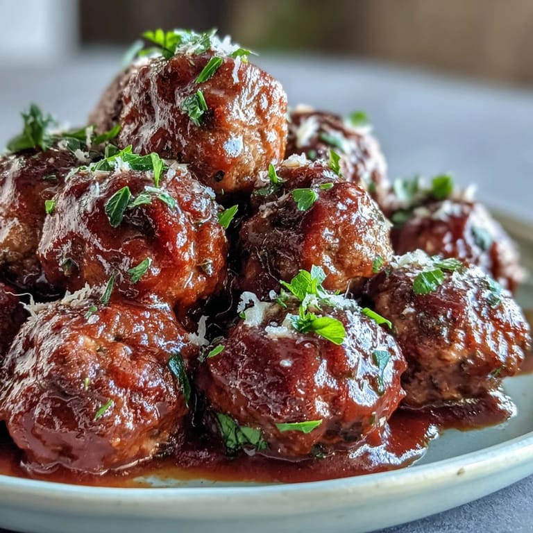 Tender homemade meatballs in savory sauce, cooked low and slow for maximum flavor and effortless entertaining.  
