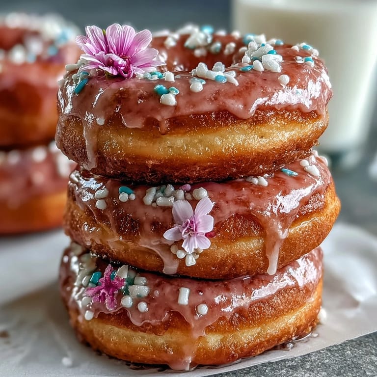 Whimsical Baby in Bloom Mini Donut Tower featuring colorful glazed donuts and fresh edible blooms for a spring baby shower.  
