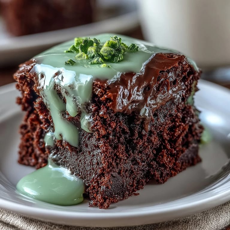 Festive chocolate brownies decorated with smooth green icing and cut into shamrock shapes, ideal for holiday baking and family gatherings.