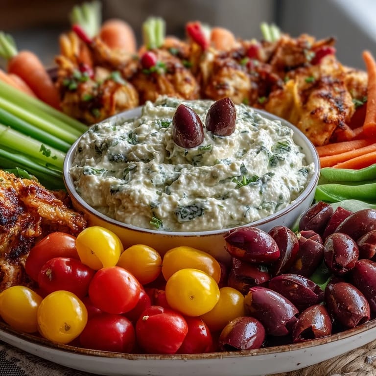 Kid-friendly Chicken Run Veggie Tray featuring vibrant veggies arranged in fun shapes with a savory ranch hummus for dipping.