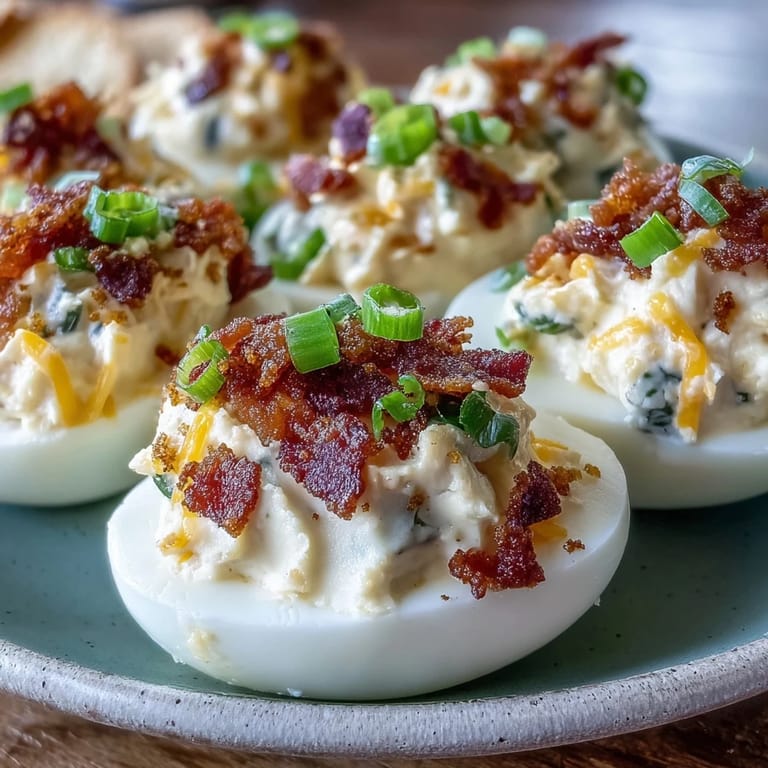 Deviled eggs with jalapeño popper flair—smooth cream cheese filling, smoky bacon, and a hint of heat in every bite.