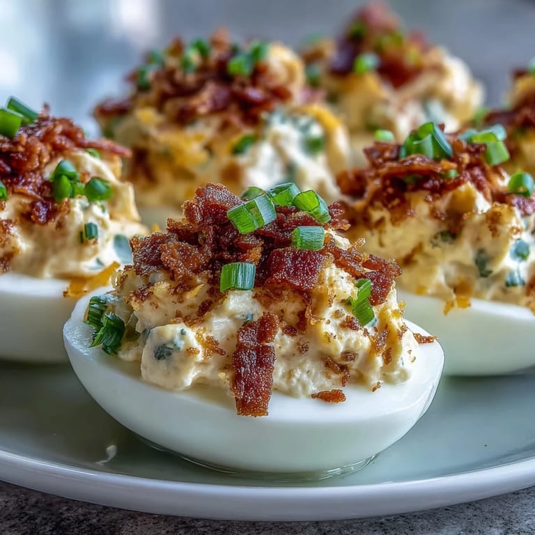 Creamy jalapeño popper deviled eggs with bacon and cheddar, garnished with fresh jalapeños for a bold, crowd-pleasing appetizer.