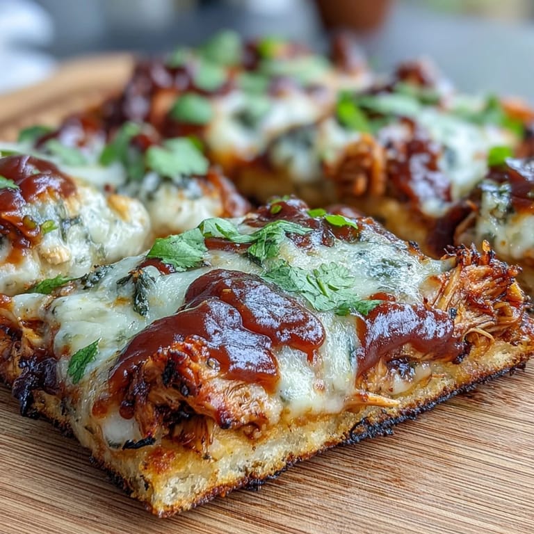 Crispy BBQ chicken flatbread pizza drizzled with extra sauce, loaded with veggies, and baked to golden perfection for a crowd-pleasing meal.