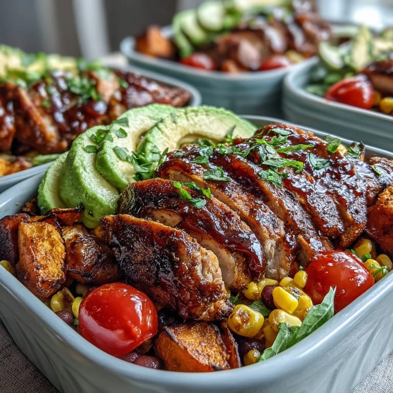 Delicious BBQ chicken meal prep bowls, perfect for quick healthy lunches.