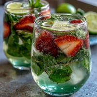 Refreshing spring cocktails-inspired virgin mojito pitcher with fresh mint, lime, and strawberries, perfect for garden parties and gatherings.