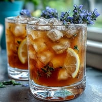 Lavender Honey Lemonade Pitcher with fresh lemon slices and lavender sprigs, served over ice for a refreshing spring drink.
