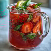 Refreshing strawberry basil lemonade mocktail pitcher with bright citrus and herbal notes, perfect for summer parties and outdoor gatherings.